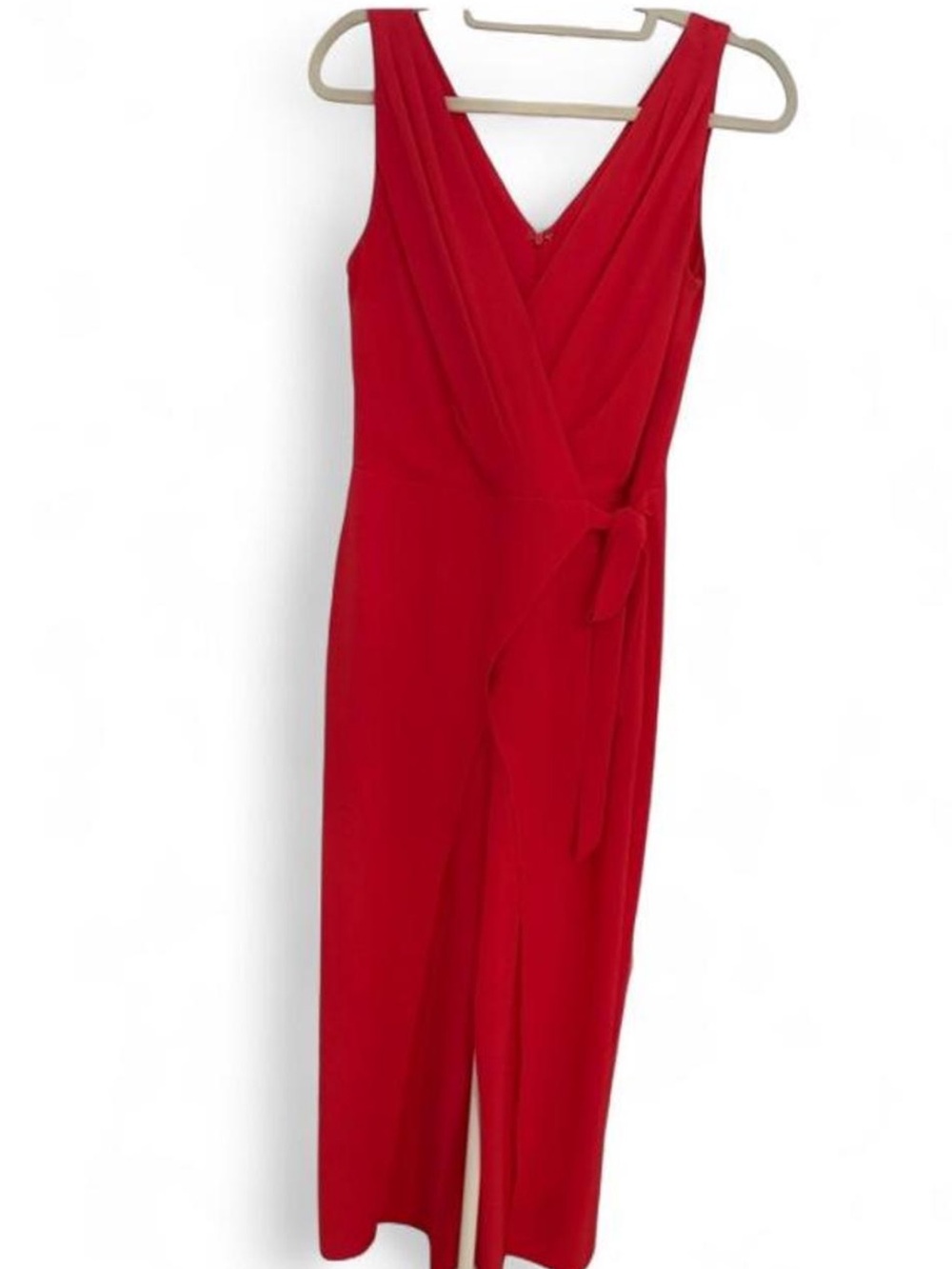 London Style Red Sleeveless Wrap-Front Jumpsuit